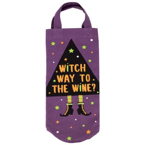 V48194 - Canvas Witch Way To the Wine Bottle bag 6/PK