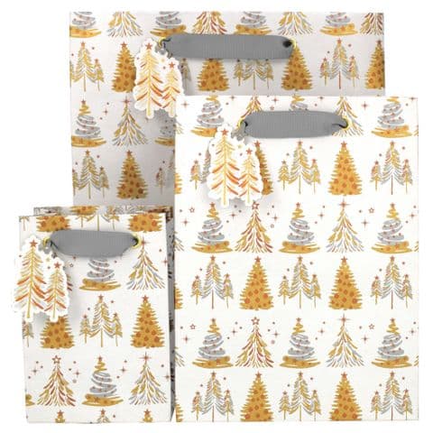V50197; V50203; V50210 - Christmas Trees Gold Gift Bag & Tag - GBG324.00 10PK
