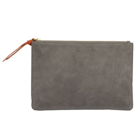 V01274 - Suede Taupe and Orange Leather Clutch Purse 2/PK