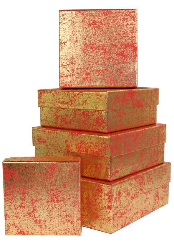 V26352 - Gold Crush on Red Square Nest 5 Boxes   GBXS171.20/51 1/PK