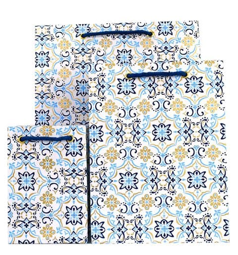 V33596; V33565; V33534 - Boho Tile Gift Bag Blue - GBG258.00/48 10/PK