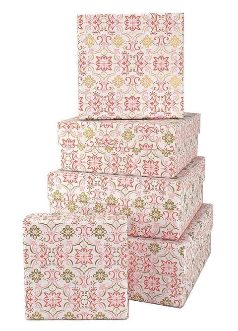 V34135 - Boho Tile Pink Squ Nest of 5 Boxes - GBXS258.00/10 1/PK