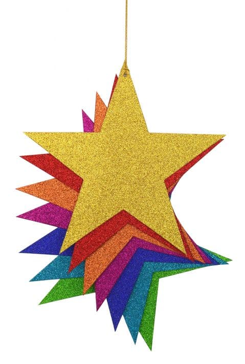 V44189 - Glitter Star Multi-Coloured Tags Set of 7 12/PK