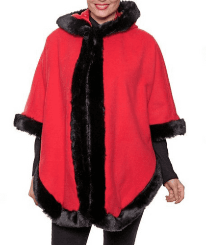 Girls & Teens Faux Cashmere Red Hooded Cape K1334
