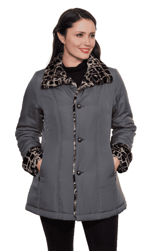 Womens Charcoal Luxury Soft Touch Padded Animal Print Jacket db4002