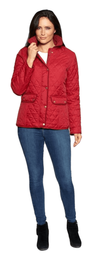 Womens Diamond Quilted Cord Trim Berry Red Jacket db654