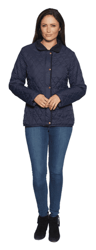 Womens Diamond Quilted Cord Trim Navy Jacket db654