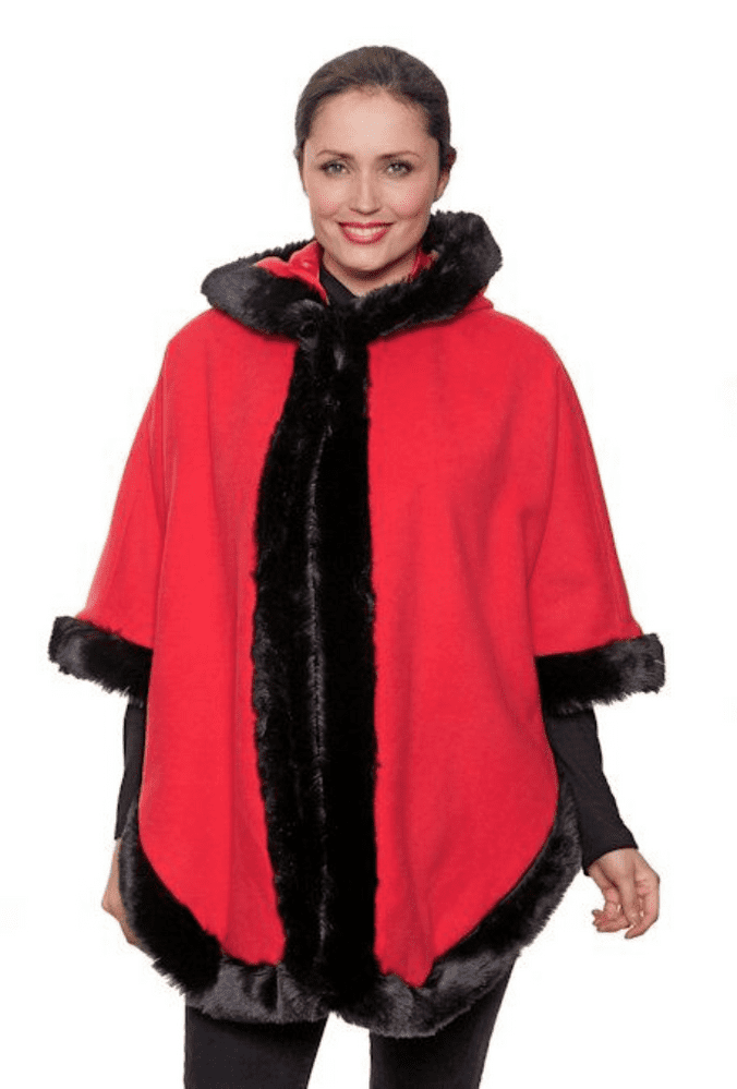 Womens Faux Cashmere Red Hooded Cape K1334