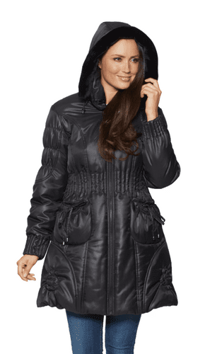 Womens Faux Fur Trim Hooded Black Winter Coat db428