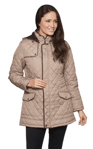 Womens Hooded Quilted Short Camel Coat db118