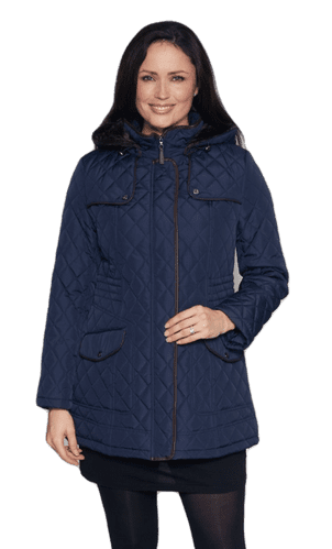 Womens Hooded Quilted Short Navy Coat db118