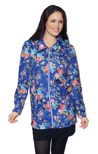 Womens Lightweight Hooded Blue Flower Print Jacket db835