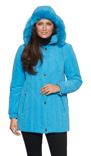 Womens Long Padded Hooded Blue Jacket db3400