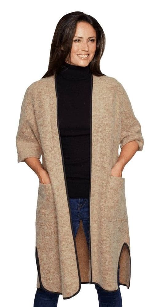 Womens Long Warm Wool Oatmeal Cardigan Coat K1444