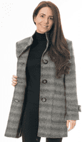 Womens Luxury Grey Charcoal Chevron Tweed Coat K127