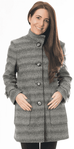 Womens Luxury Grey Charcoal Chevron Tweed Coat K127