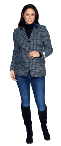 Womens Luxury Harris Tweed Blue Check Blazer Jacket K444H