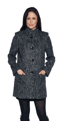 Womens Luxury Short  Black White Tweed Kesta Coat K127