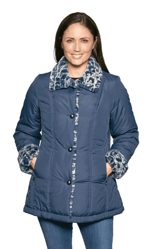 Womens Navy Luxury Soft Touch Padded Animal Print Jacket db4002