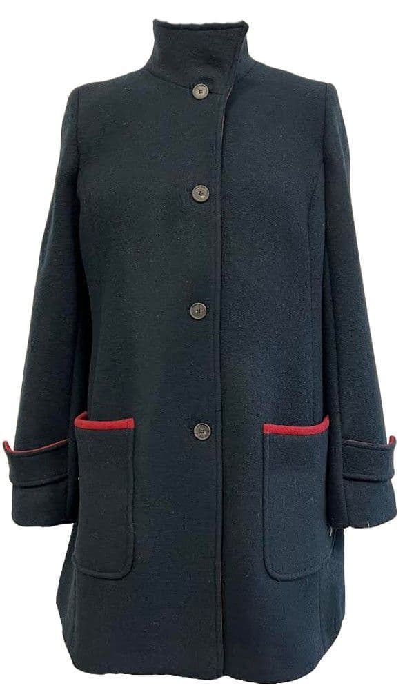 Womens Navy-Red Wool Mix Kesta Coat K137