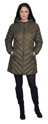 Womens Olive Feather Down Ultra Light Quilted Coat db724