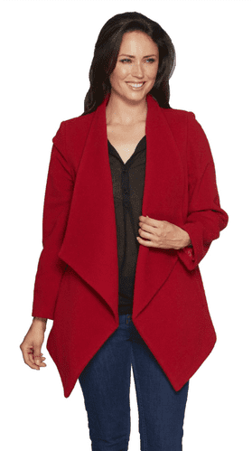 Womens Red Waterfall Drape Wool Coat K9099