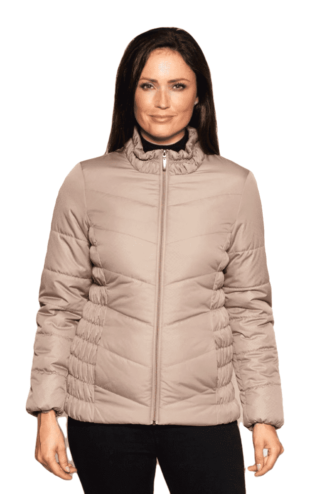 Womens Taupe Short Padded Zip Up Jacket db6508