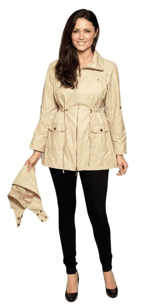 Womens Travel Jacket With Hood in Sand db321