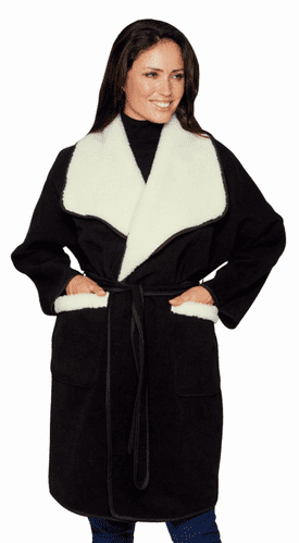 Womens Warm Black Blanket Fleece Coat K1446W