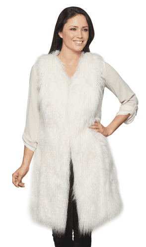 Womens White Faux Mongolian Fur Sleeveless Coat db2018