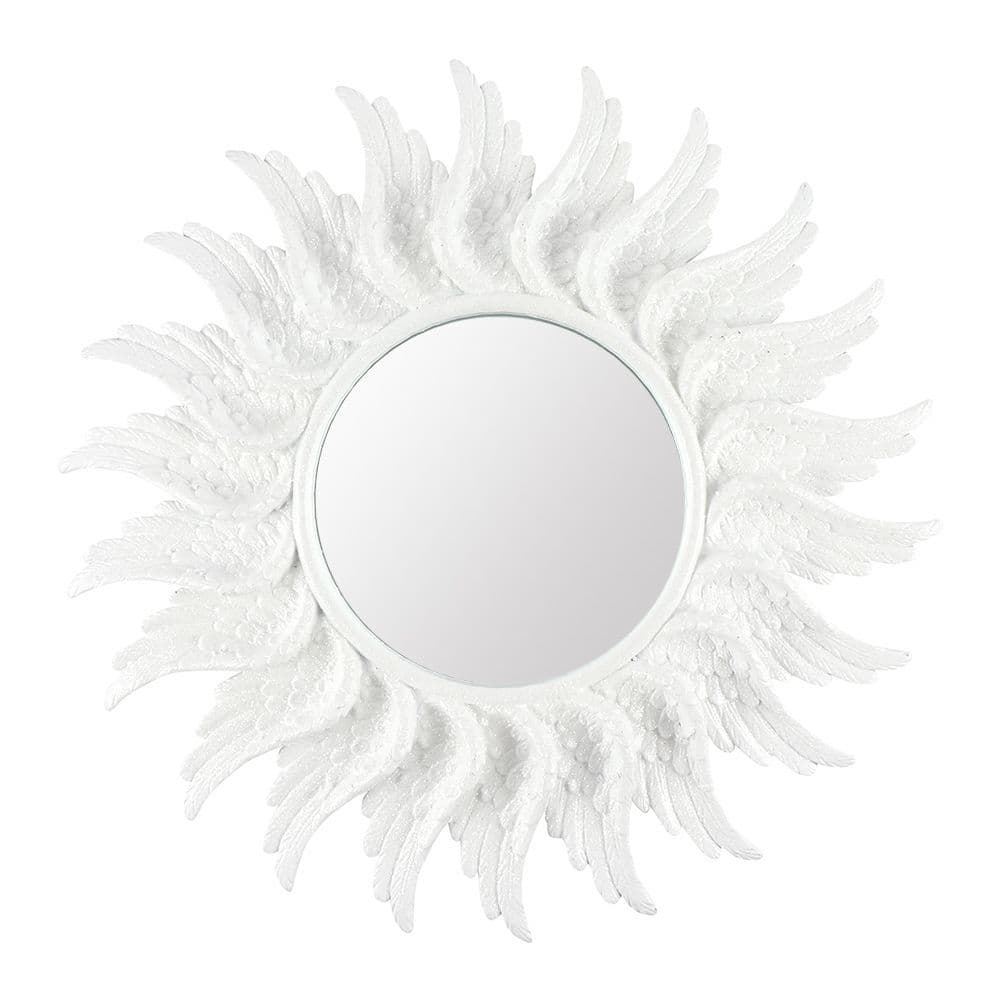 47cm Round White Glitter Angel Wing Mirror