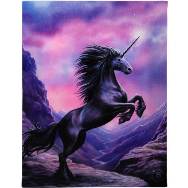 Anne Stokes Black Unicorn Canvas Plaque 19x25cm