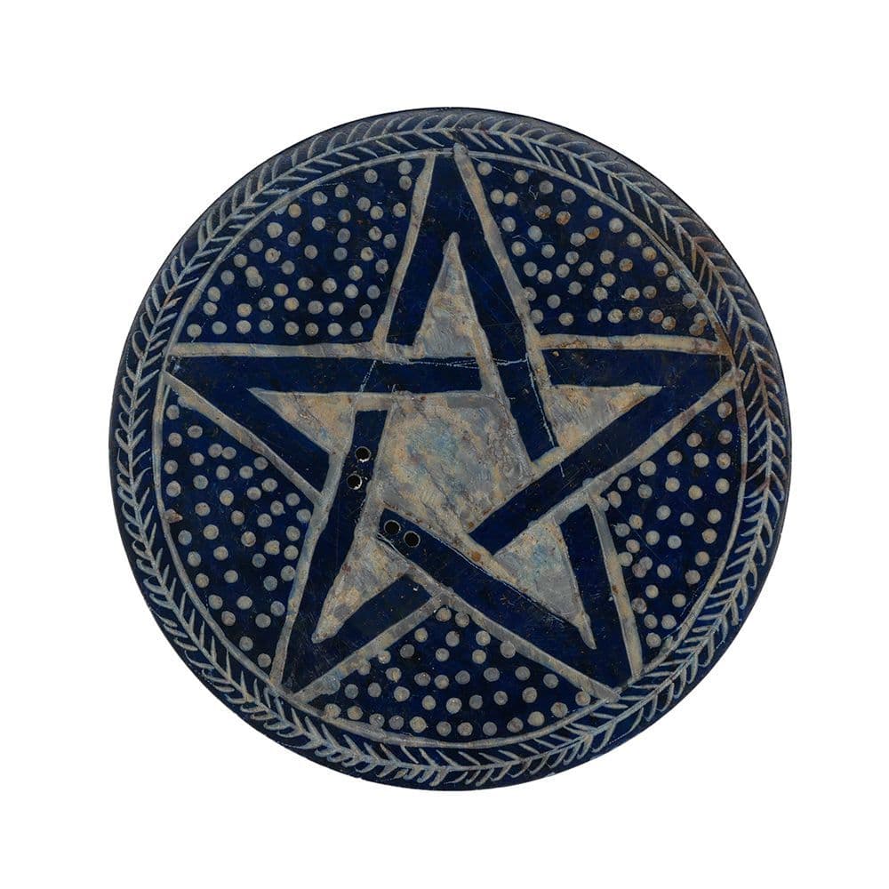 Black Carved Pentagram Incense Plate