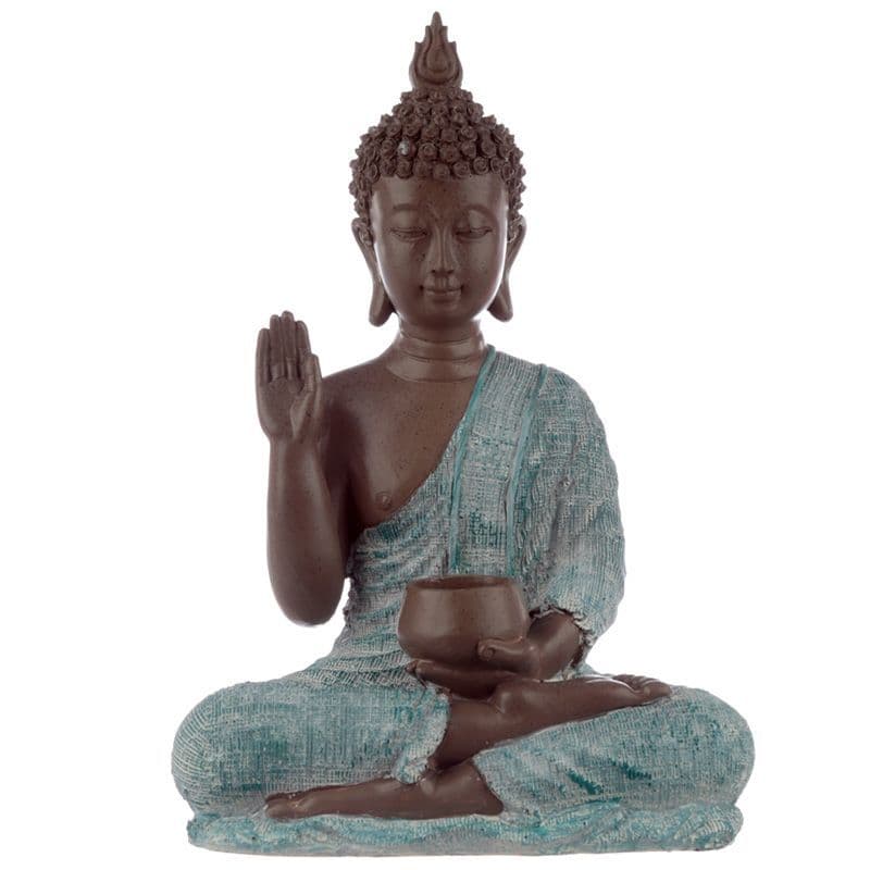 Buddha Figurine - Begging Bowl - Turquoise & Brown
