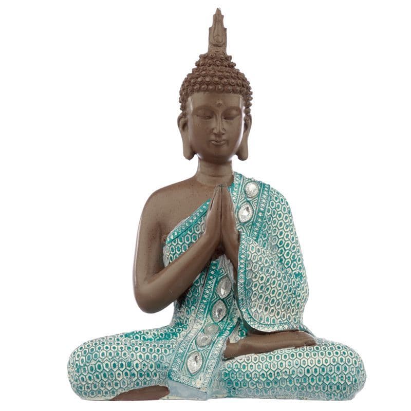 Buddha Figurine - Meditating - Turquoise & Brown