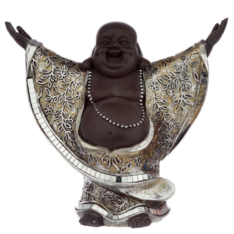 Chinese Buddha with Hands Up - Laughing - Brown and Gold