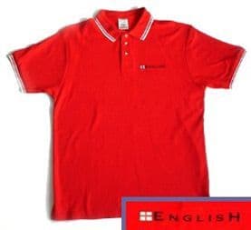 "English" Embroidered Polo Shirt (Red with White Trim)