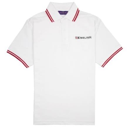 "English" Embroidered Polo Shirt (White with Red Trim)