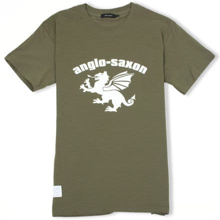 Anglo-Saxon White Dragon T-Shirt - Military Green