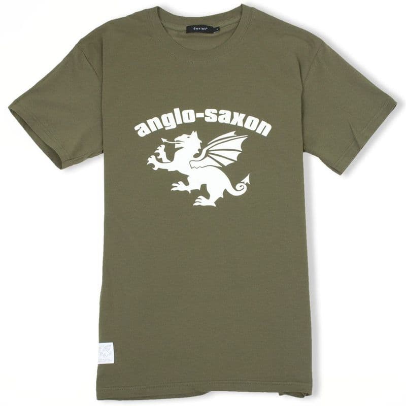 Anglo-Saxon White Dragon Military Green T-Shirt