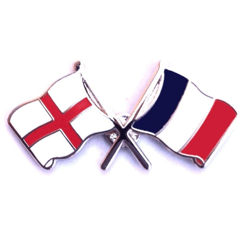 England Flag and French Flag Crossed Lapel Badge