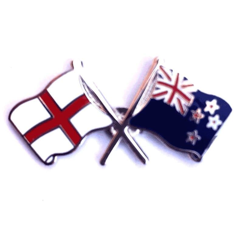 England Flag and New Zealand Flag Crossed Lapel Badge