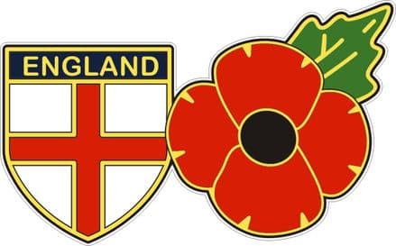England Shield Flag And Poppy Car Window Sticker