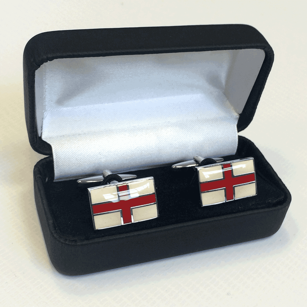 Novelty England Flag St.George Cuff Link Gift Box Polished Stainless Steel GMC66 