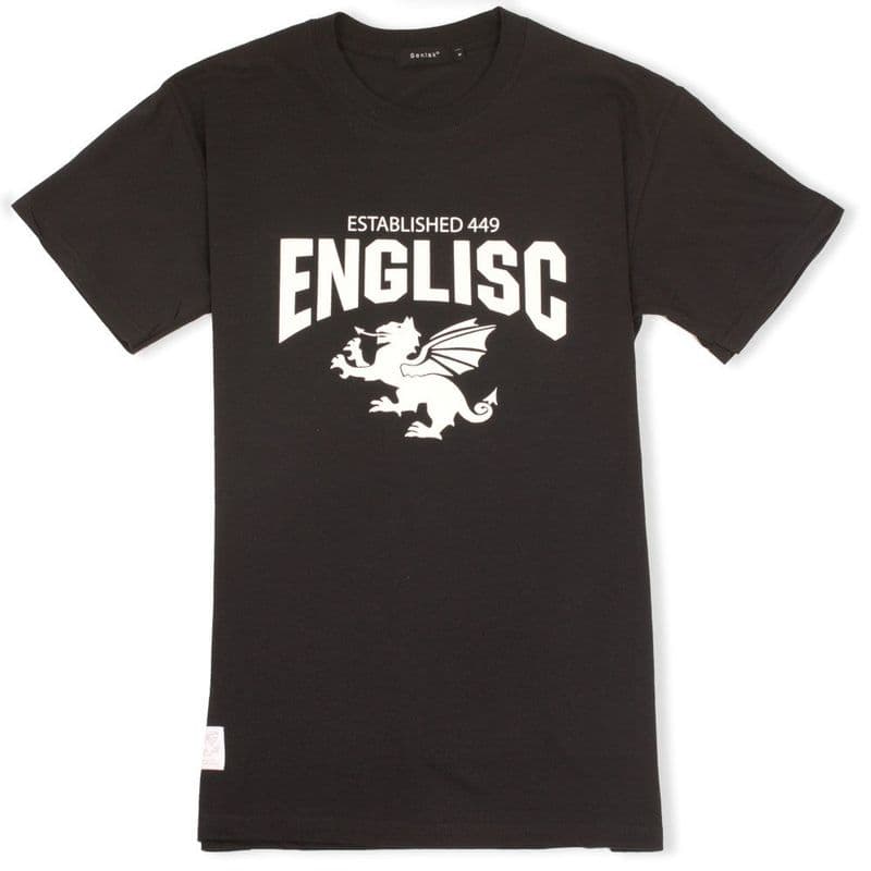 Englisc 449 black Anglo-Saxon t-shirt with Senlak White Dragon woven patch