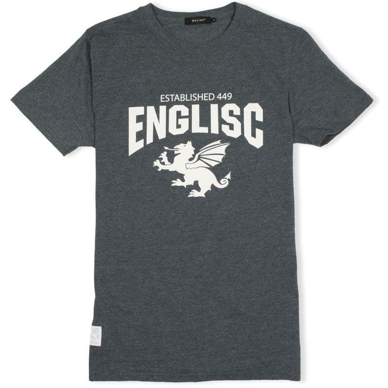 Englisc 449 dark heather grey t-shirt with Senlak White Dragon woven patch