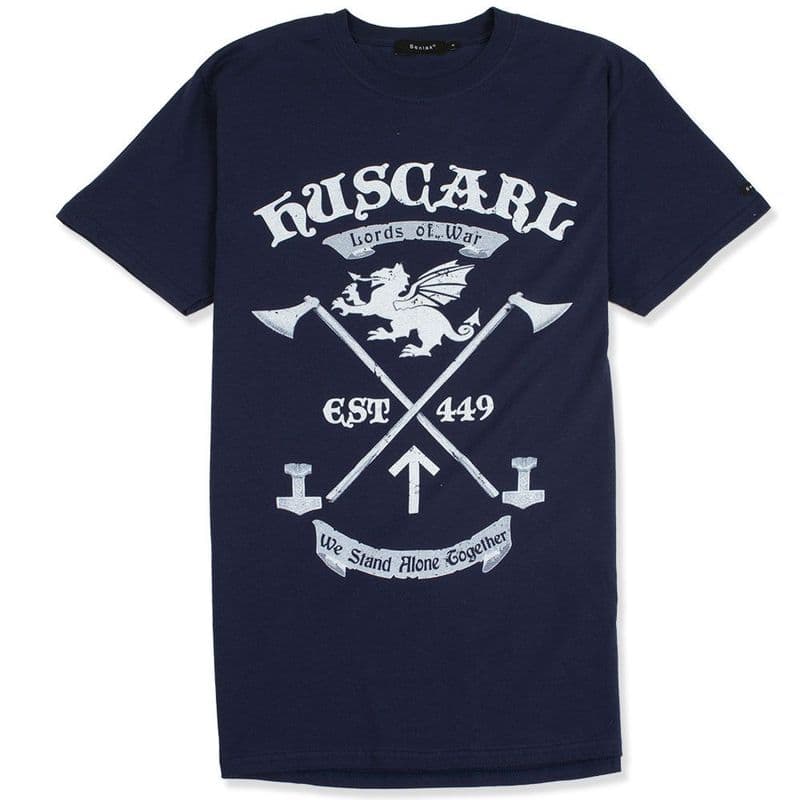 Huscarl Lords of War navy Anglo-Saxon t-shirt with Senlak branded sleeve tab