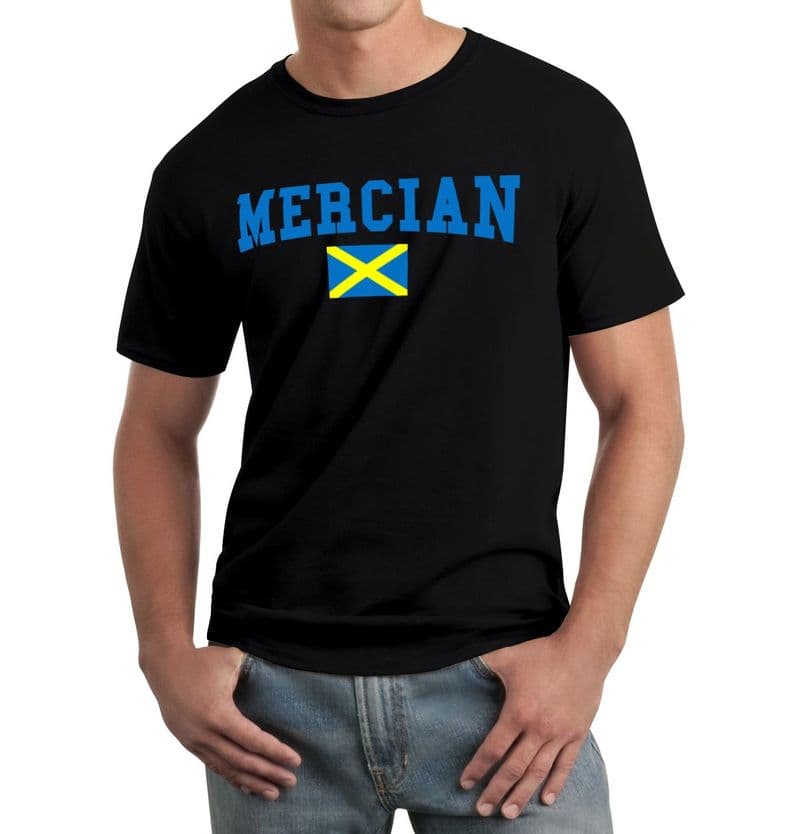 Mercian T-shirt in black with the flag of Mercia design