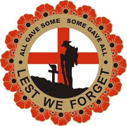 Poppy Car Sticker with Soldier, Wreath and England Flag