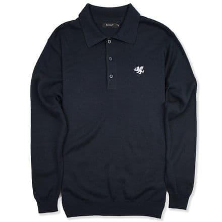 Senlak Long Sleeved Knitted Polo Shirt - Navy